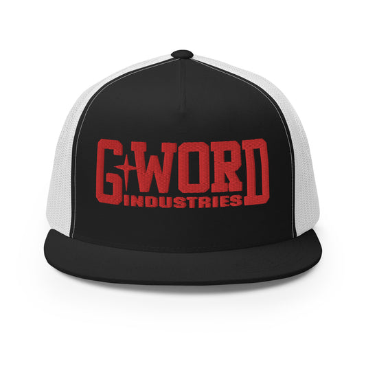 GWORD INDUSTRIES - THE LIVING TRUTH COLLECTION - Red on Black on White Back - Open Back Trucker Cap