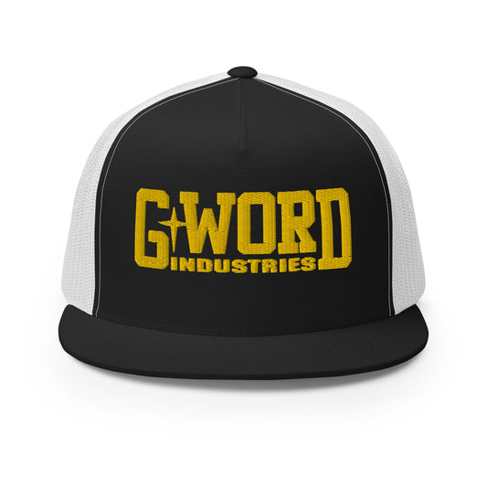 GWORD INDUSTRIES - THE LIVING TRUTH COLLECTION - Gold on Black on White Back - Open Back Trucker Cap