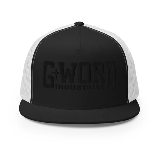 GWORD INDUSTRIES - THE LIVING TRUTH COLLECTION - Black on Black on White Back - Open Back Trucker Cap