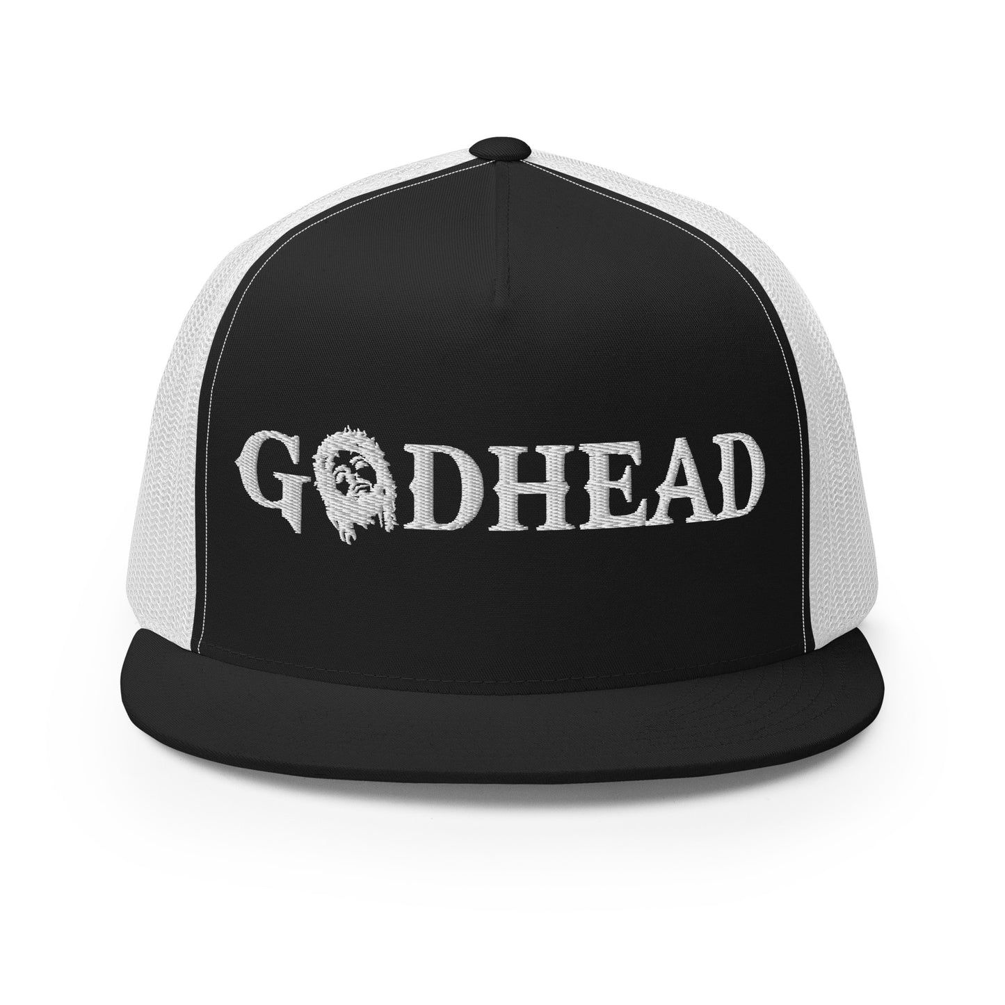 GODHEAD - CHRIST COLLECTION - WHITE on BLACK on WHITE BACK - Open Back Trucker Cap
