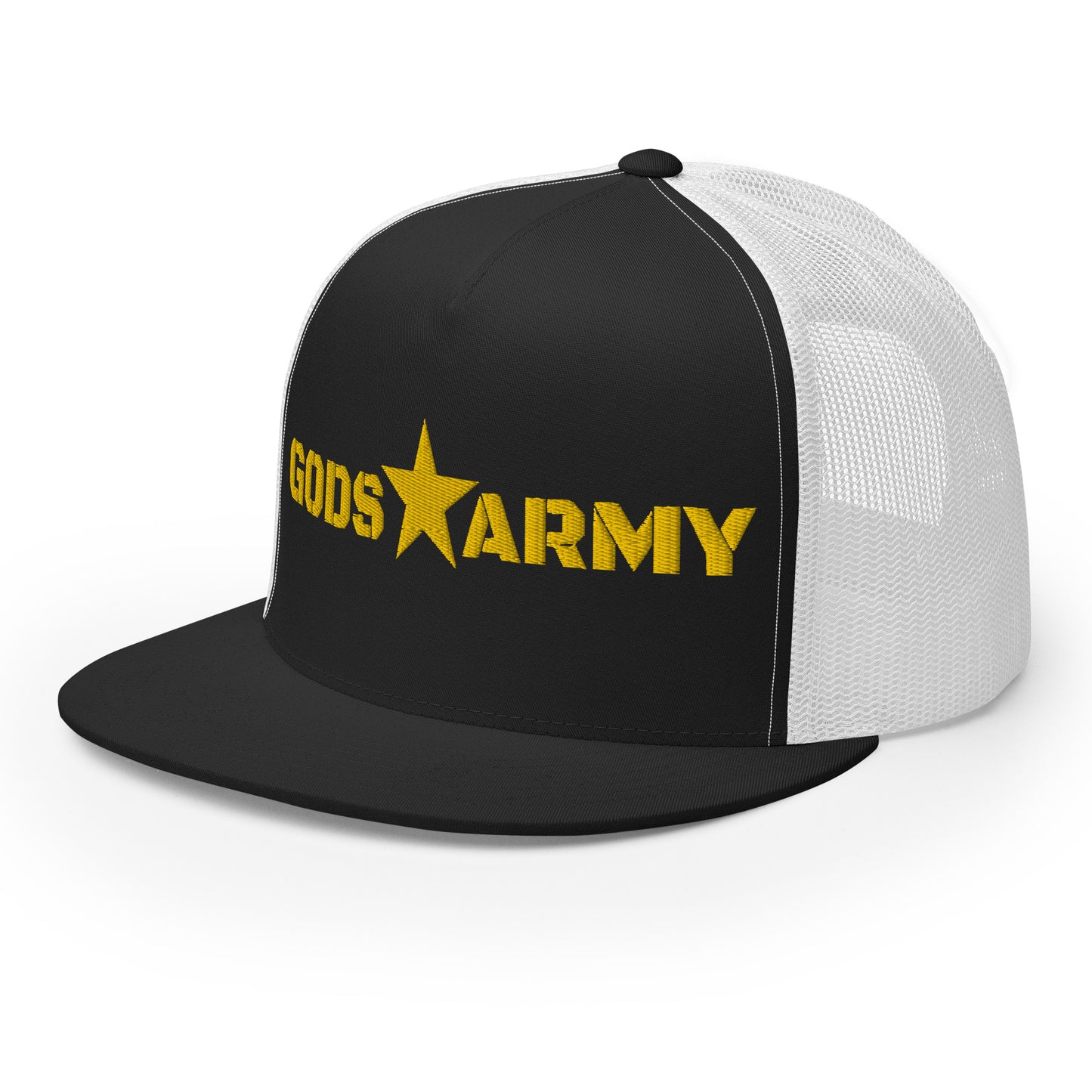 GODS ARMY - TRUE NORTH COLLECTION - Gold on Black on White Back - Open Back Trucker Cap