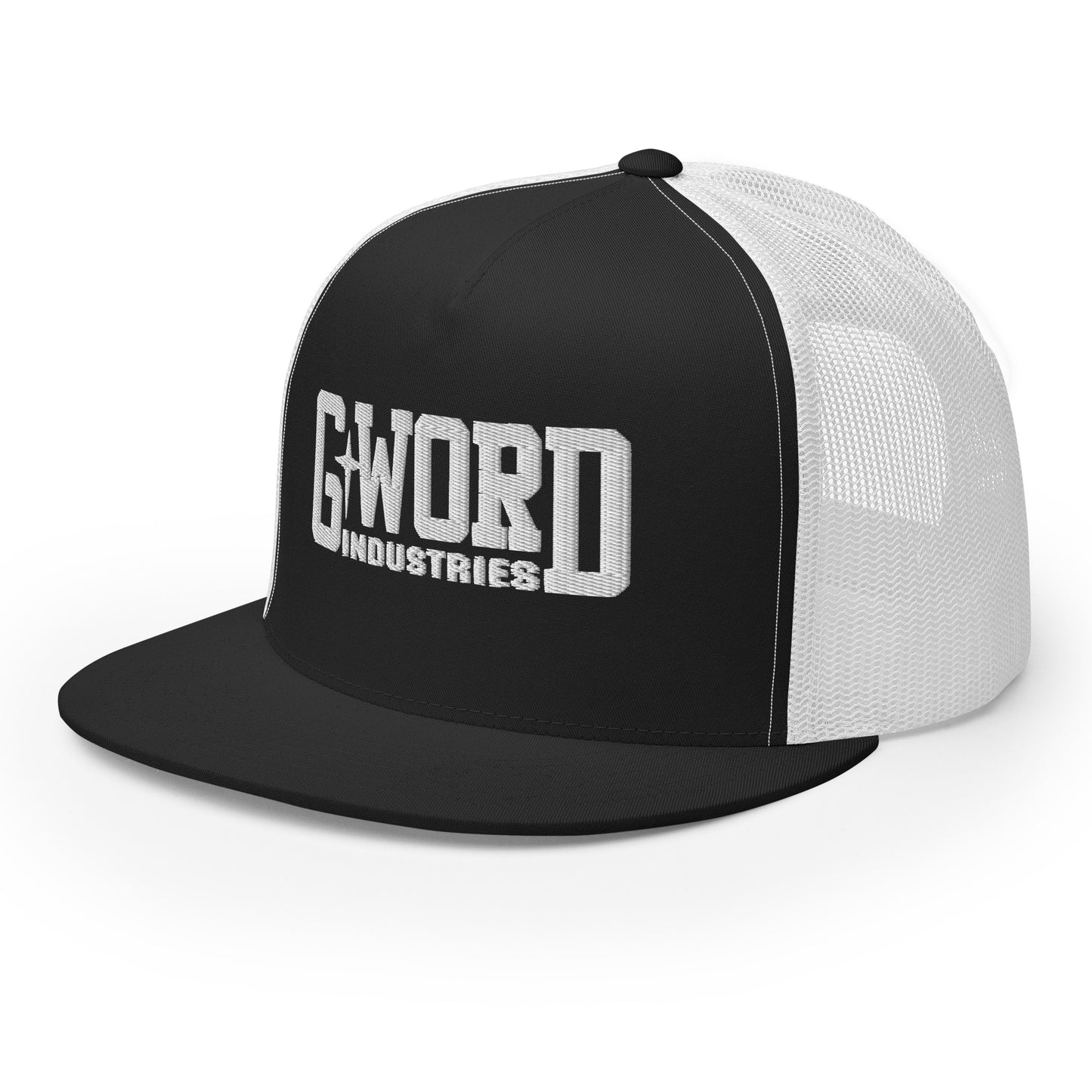 GWORD INDUSTRIES - THE LIVING TRUTH COLLECTION - White on Black on White Back - Open Back Trucker Cap