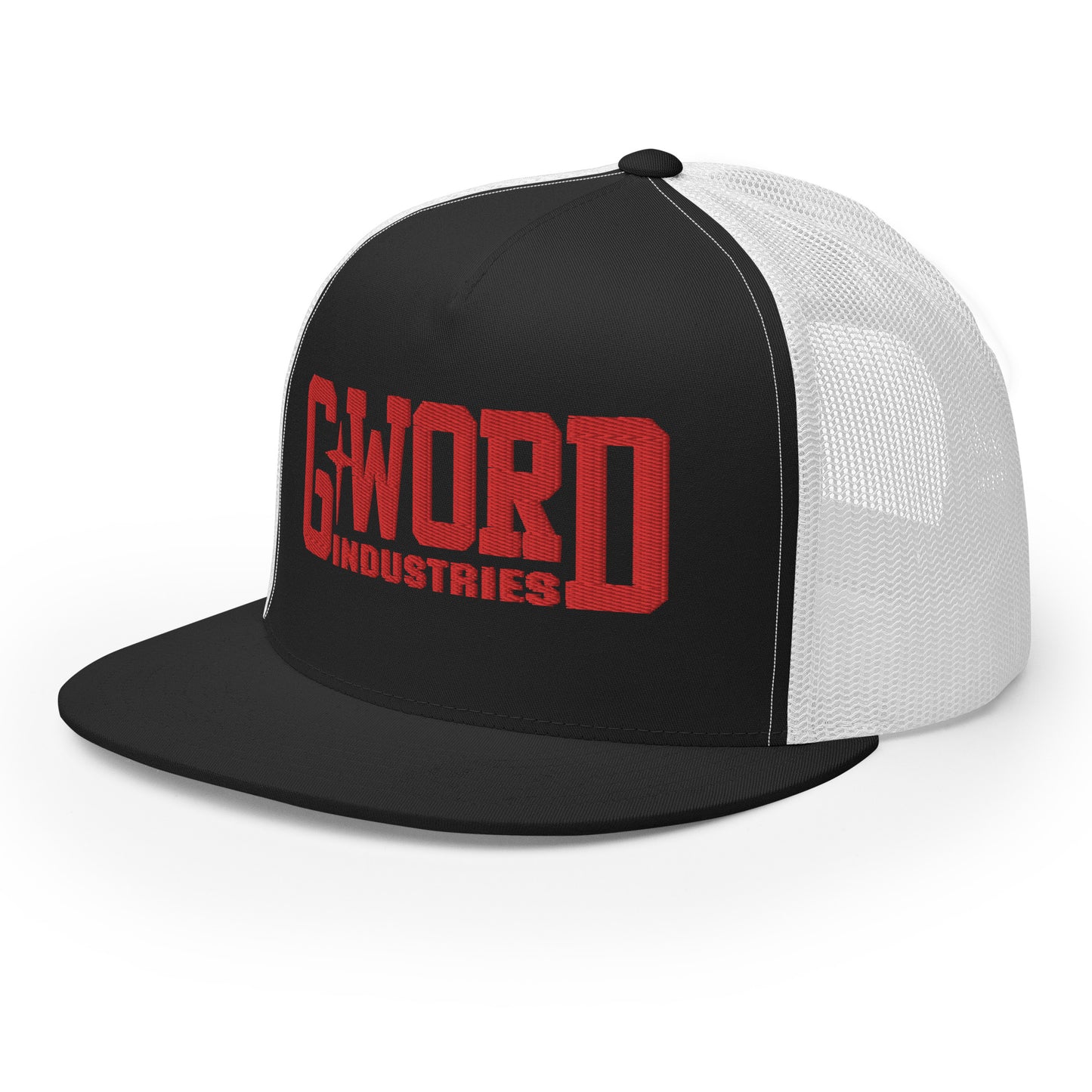 GWORD INDUSTRIES - THE LIVING TRUTH COLLECTION - Red on Black on White Back - Open Back Trucker Cap