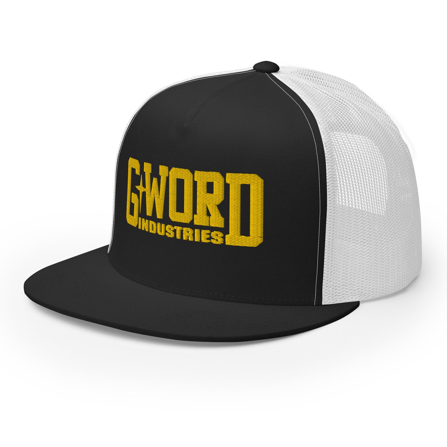 GWORD INDUSTRIES - THE LIVING TRUTH COLLECTION - Gold on Black on White Back - Open Back Trucker Cap