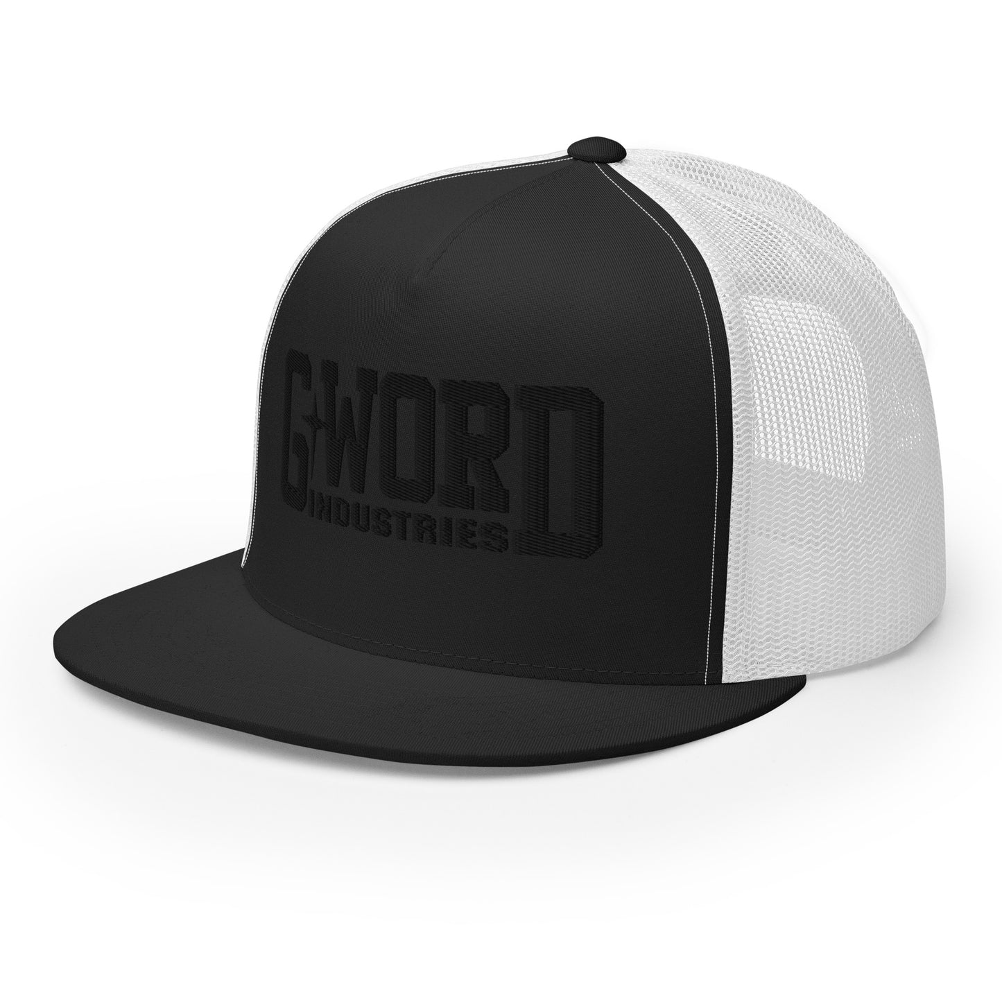 GWORD INDUSTRIES - THE LIVING TRUTH COLLECTION - Black on Black on White Back - Open Back Trucker Cap