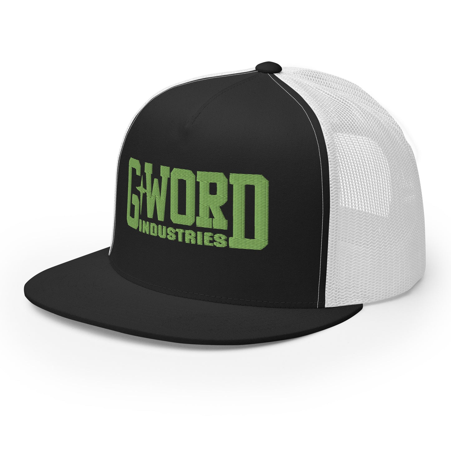 GWORD INDUSTRIES - THE LIVING TRUTH COLLECTION - Green on Black on White Back - Open Back Trucker Cap