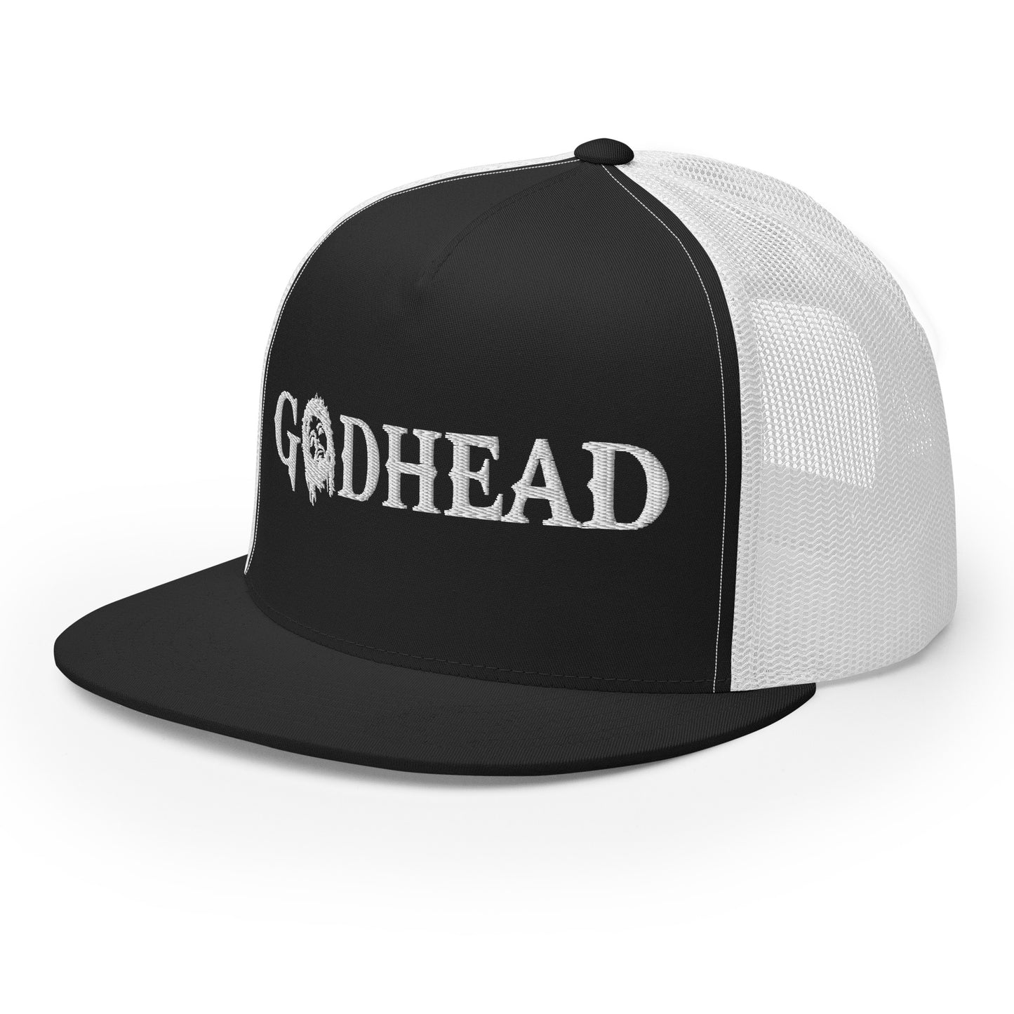 GODHEAD - CHRIST COLLECTION - WHITE on BLACK on WHITE BACK - Open Back Trucker Cap