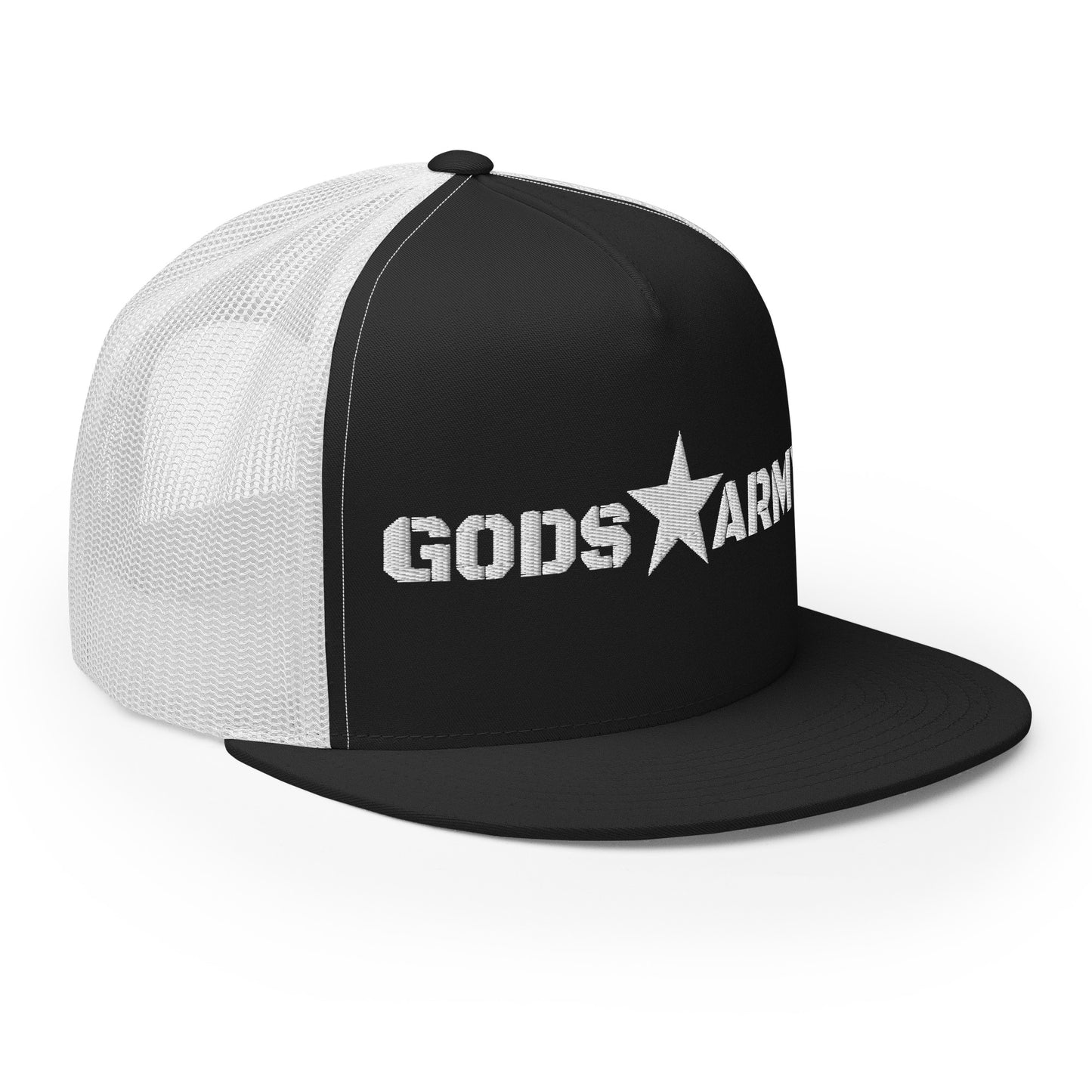 GODS ARMY - TRUE NORTH COLLECTION - White on Black with White Back - Open Back Trucker Cap