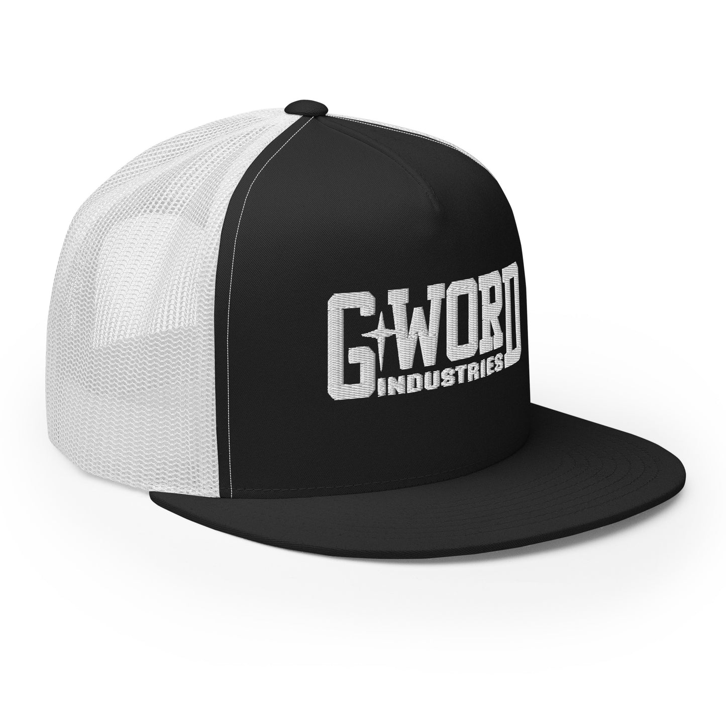 GWORD INDUSTRIES - THE LIVING TRUTH COLLECTION - White on Black on White Back - Open Back Trucker Cap