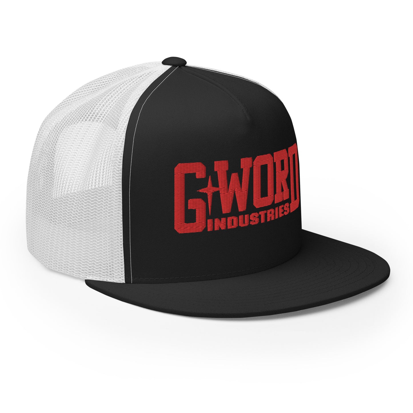 GWORD INDUSTRIES - THE LIVING TRUTH COLLECTION - Red on Black on White Back - Open Back Trucker Cap