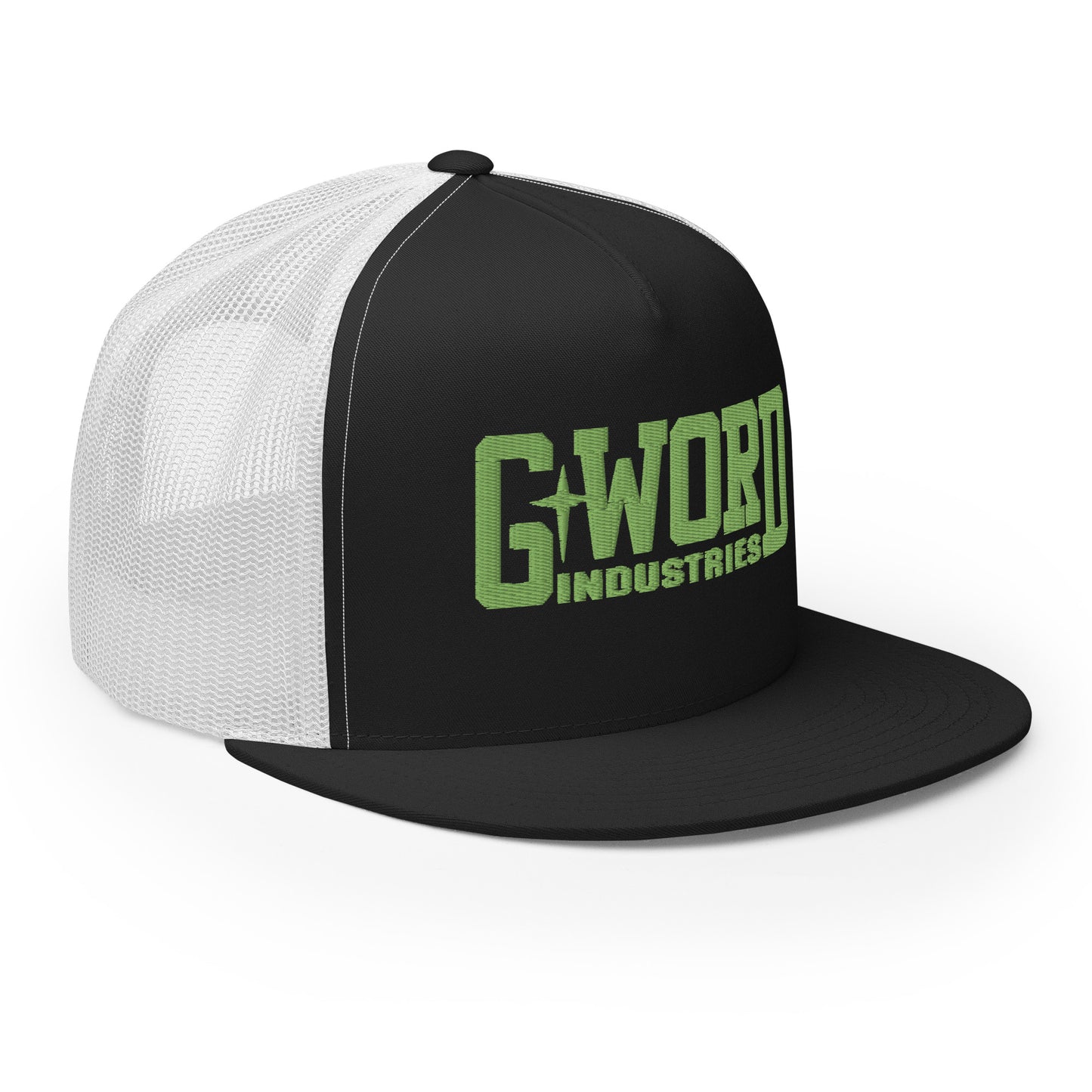 GWORD INDUSTRIES - THE LIVING TRUTH COLLECTION - Green on Black on White Back - Open Back Trucker Cap