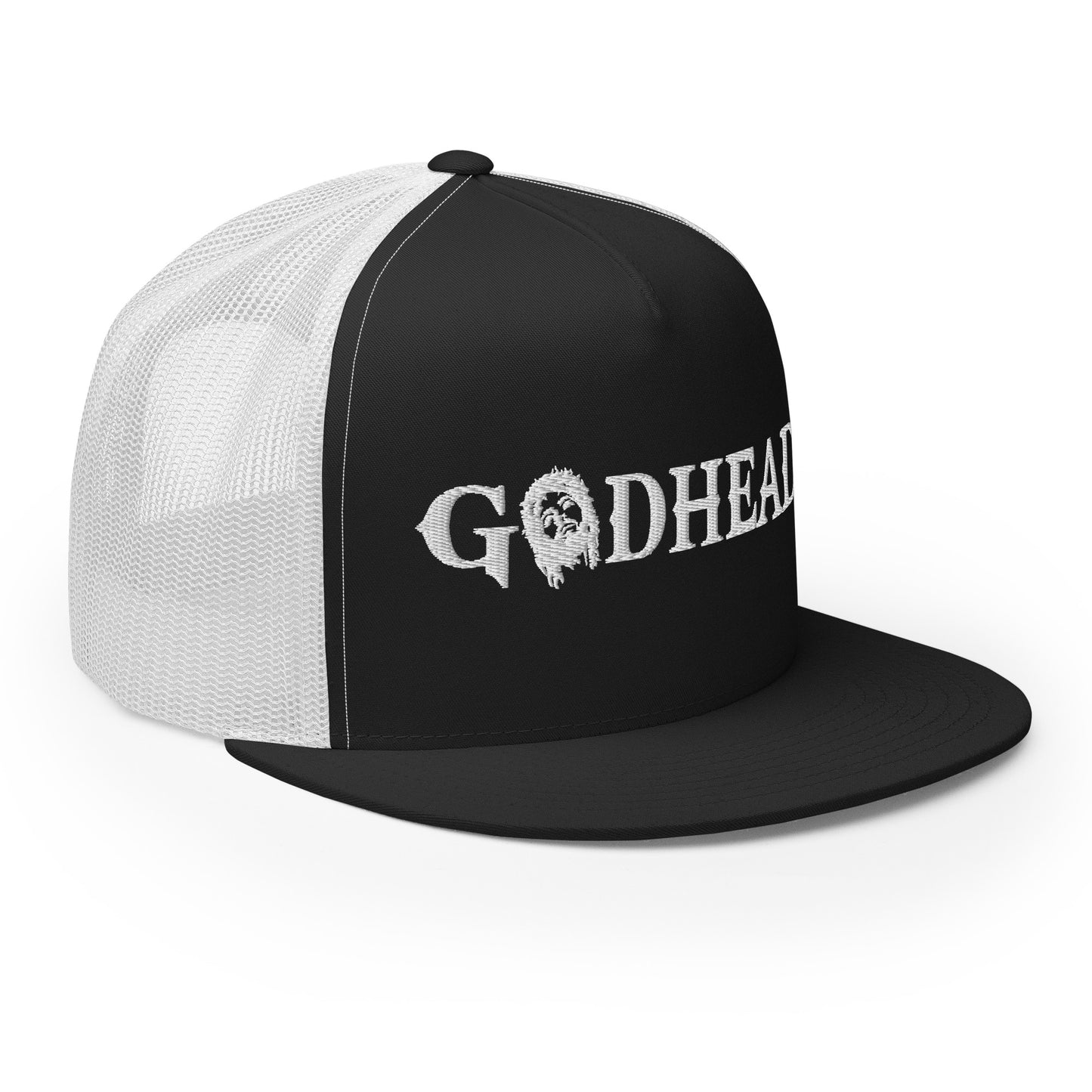GODHEAD - CHRIST COLLECTION - WHITE on BLACK on WHITE BACK - Open Back Trucker Cap