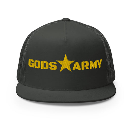 GODS ARMY - TRUE NORTH COLLECTION - Gold on Grey\Gray on Grey\Gray Back - Open Back Trucker Cap