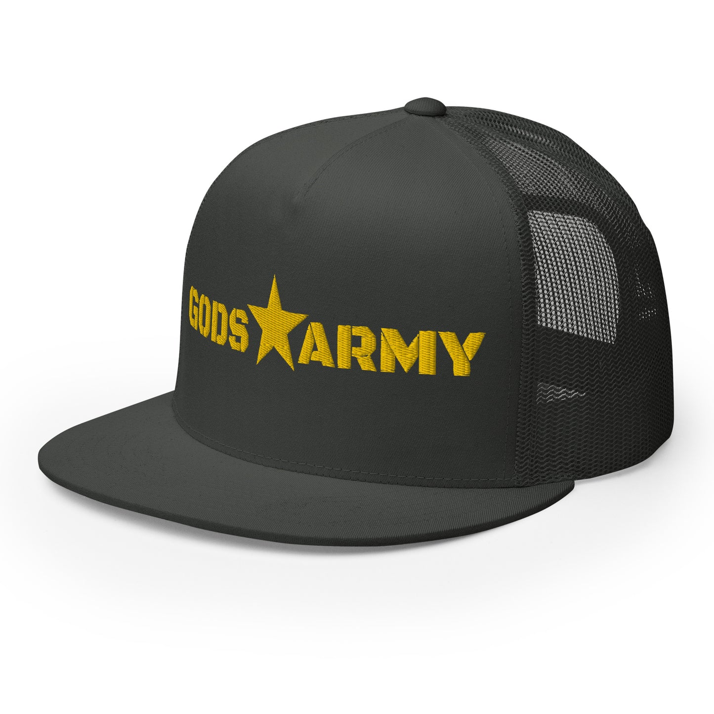 GODS ARMY - TRUE NORTH COLLECTION - Gold on Grey\Gray on Grey\Gray Back - Open Back Trucker Cap