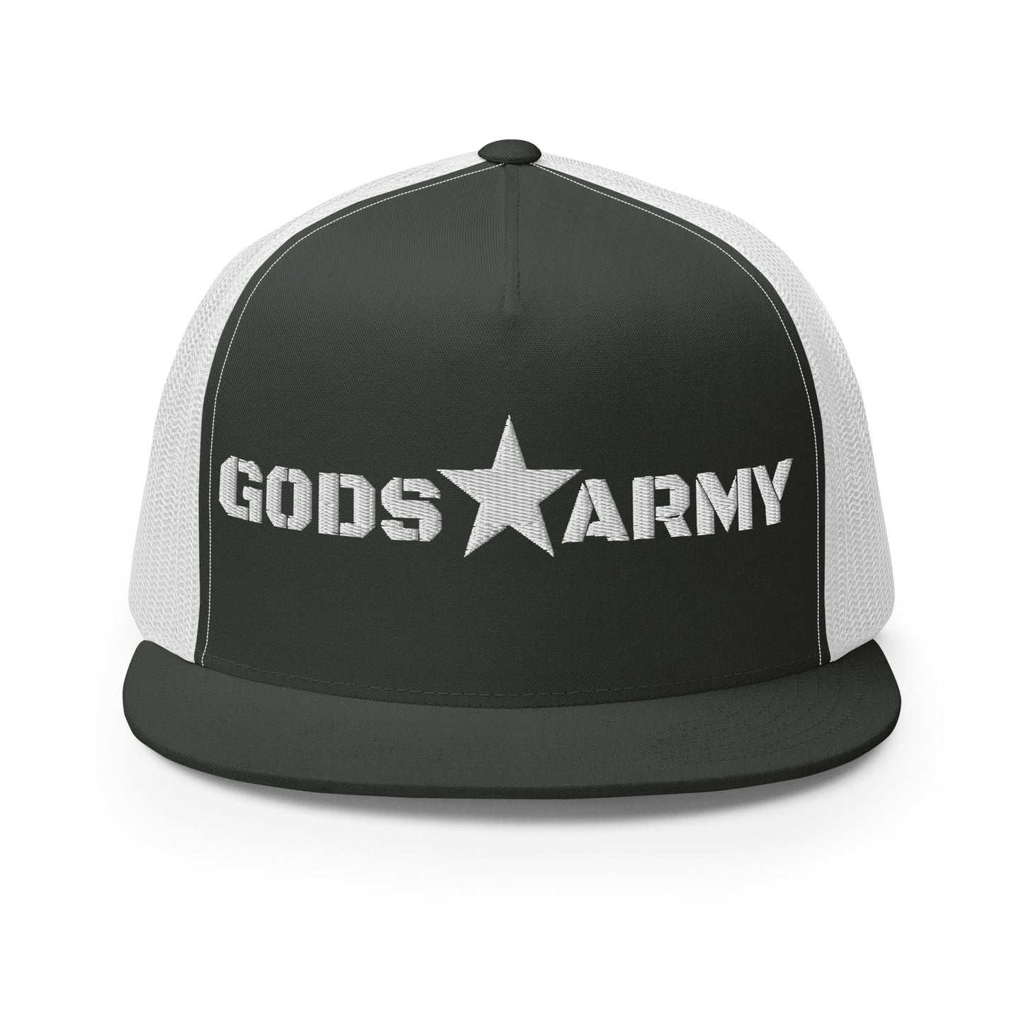 GODS ARMY - TRUE NORTH COLLECTION - White on Gtrey\Gray on White Back - Open Back Trucker Cap