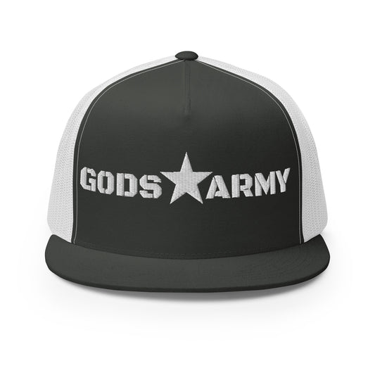 GODS ARMY - TRUE NORTH COLLECTION - White on Gtrey\Gray on White Back - Open Back Trucker Cap