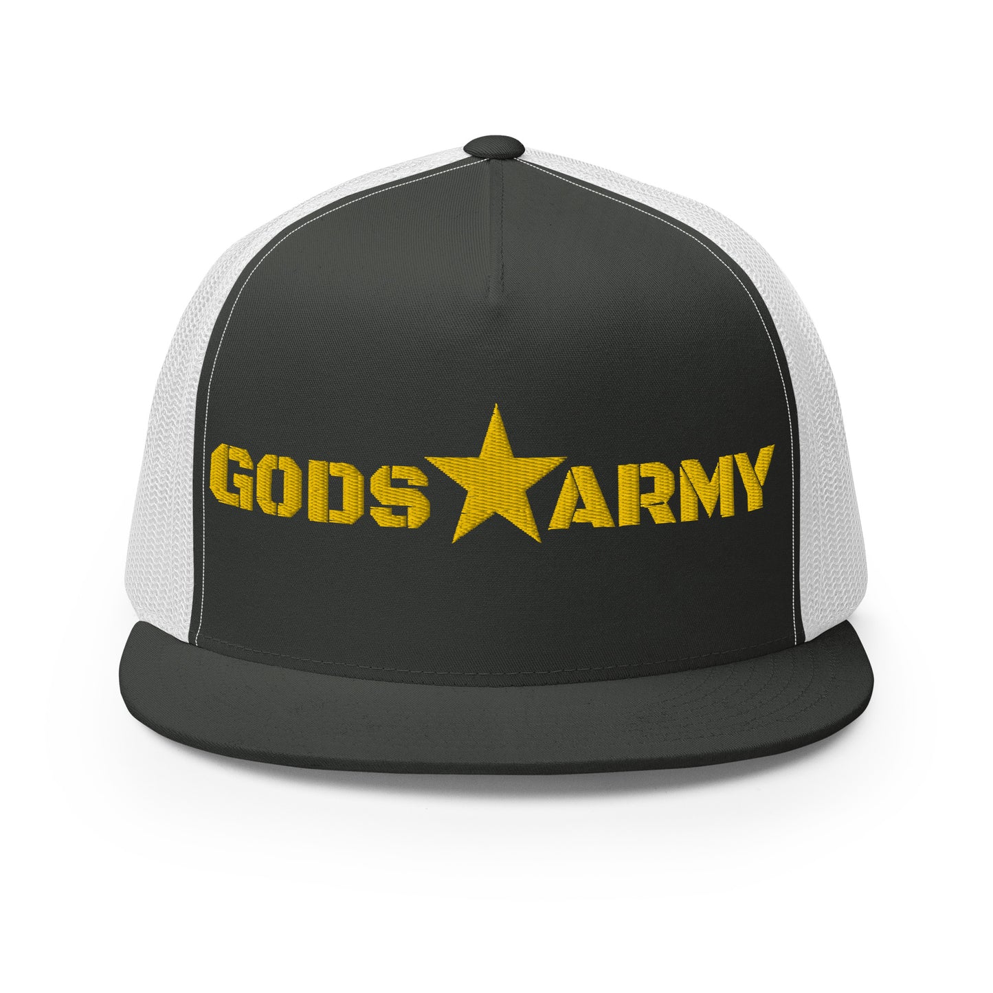 GODS ARMY - TRUE NORTH COLLECTION - Gold on Grey\Gray on White Back - Open Back Trucker Cap