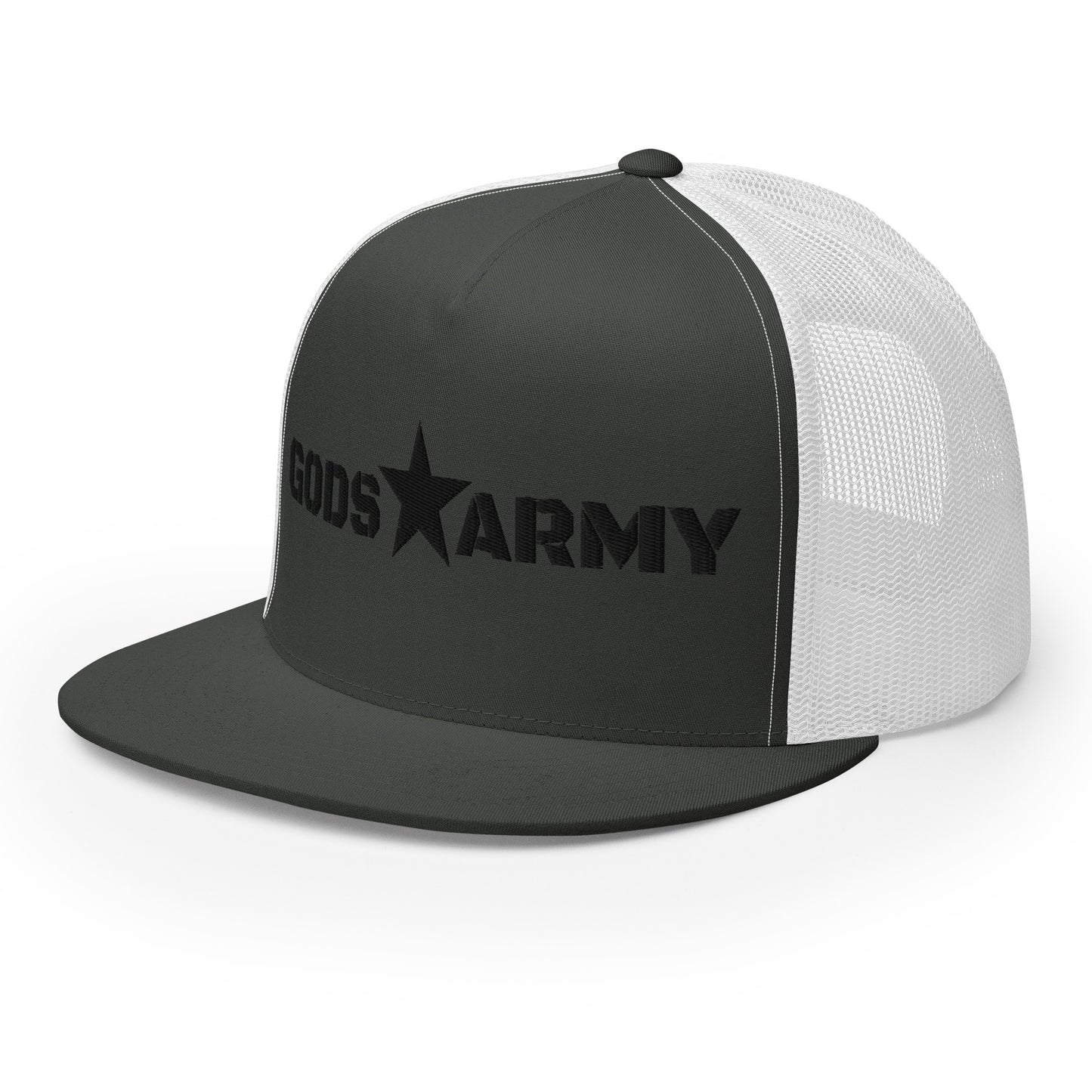 GODS ARMY - TRUE NORTH COLLECTION - Black on Grey\Gray on White Back - Open Back Trucker Cap
