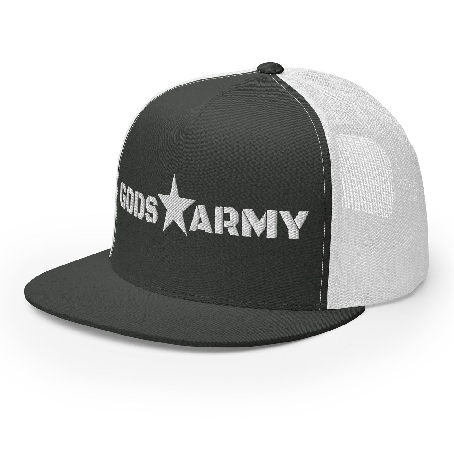 GODS ARMY - TRUE NORTH COLLECTION - White on Gtrey\Gray on White Back - Open Back Trucker Cap