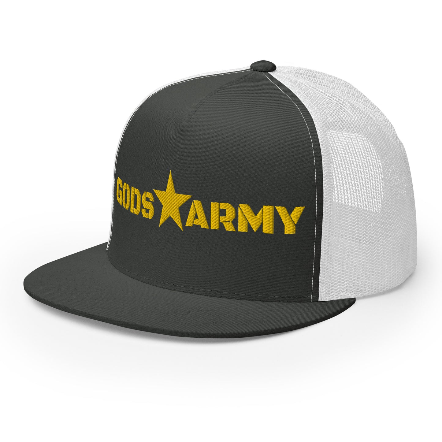 GODS ARMY - TRUE NORTH COLLECTION - Gold on Grey\Gray on White Back - Open Back Trucker Cap