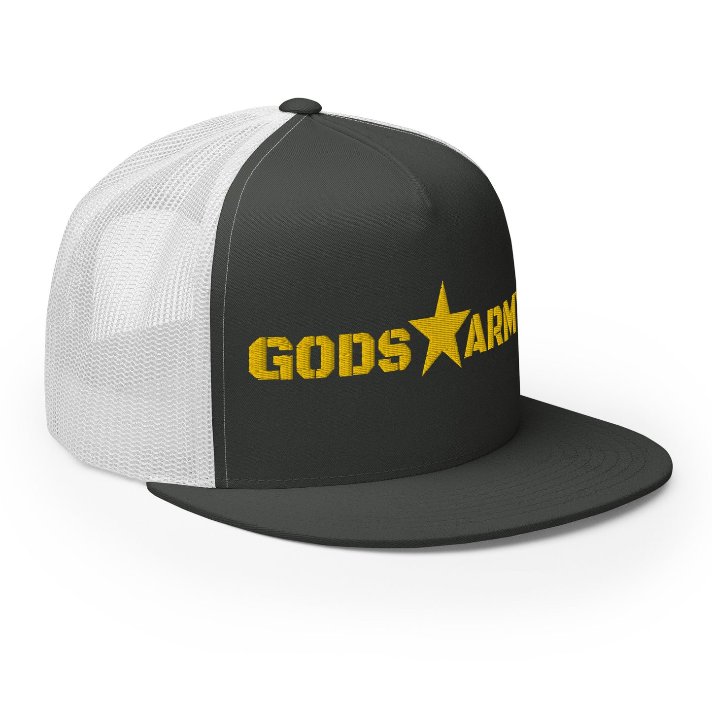 GODS ARMY - TRUE NORTH COLLECTION - Gold on Grey\Gray on White Back - Open Back Trucker Cap