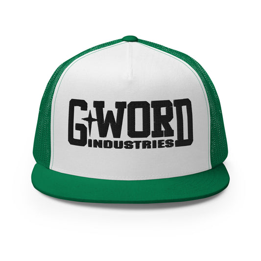GWORD INDUSTRIES - THE LIVING TRUTH COLLECTION - Black on White on Green Back - Open Back Trucker Cap