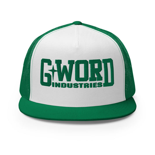 GWORD INDUSTRIES - THE LIVING TRUTH COLLECTION - Green on White on Green Back - Open Back Trucker Cap