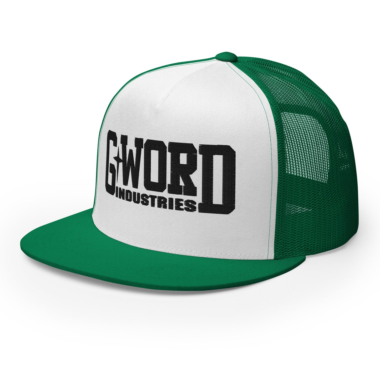 GWORD INDUSTRIES - THE LIVING TRUTH COLLECTION - Black on White on Green Back - Open Back Trucker Cap