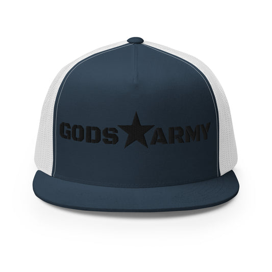 GODS ARMY - TRUE NORTH COLLECTION - Black on Teal on White Back - Open Back Trucker Cap