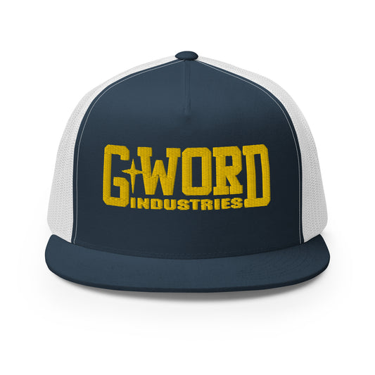 GWORD INDUSTRIES - THE LIVING TRUTH COLLECTION - Gold on Teal on White Back - Open Back Trucker Cap