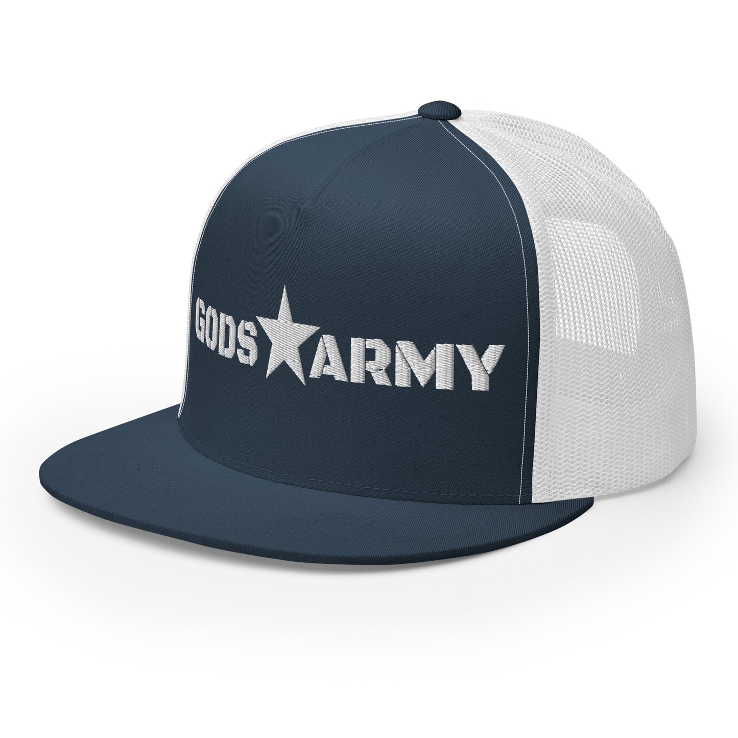 GODS ARMY - TRUE NORTH COLLECTION - White on Teal on Teal Back - Open Back Trucker Cap