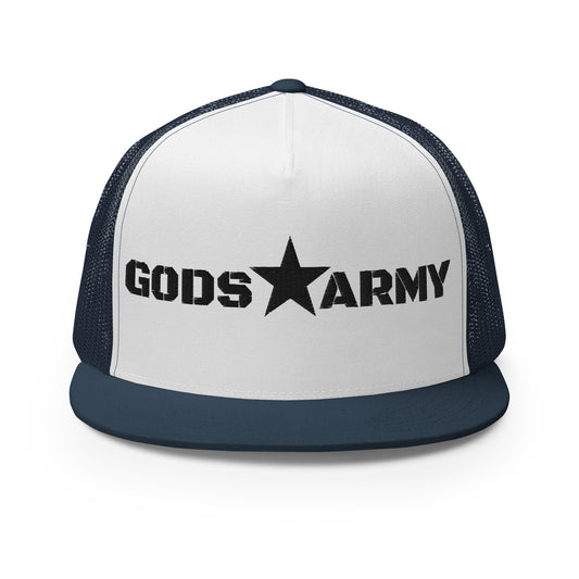 GODS ARMY - TRUE NORTH COLLECTION - Black on White on Teal Back - Open Back Trucker Cap
