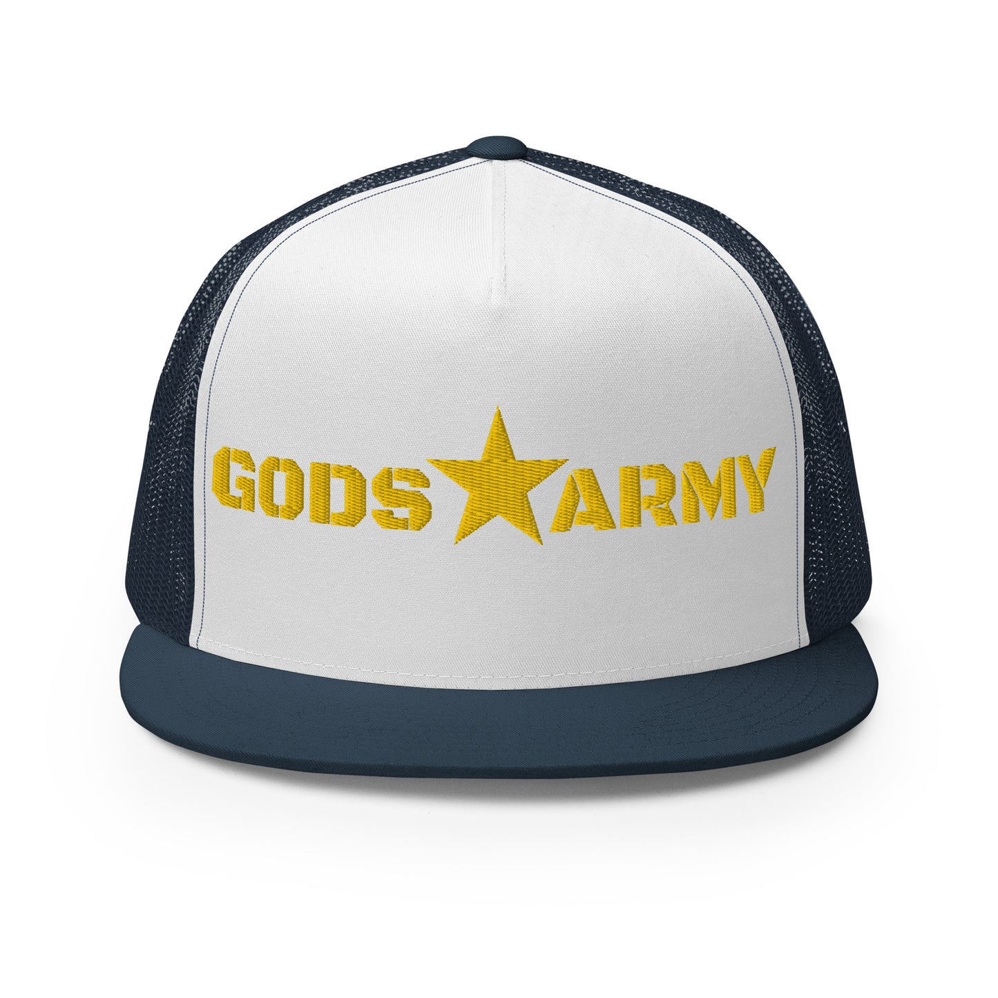 GODS ARMY - TRUE NORTH COLLECTION - Gold on White on Teal Back - Open Back Trucker Cap