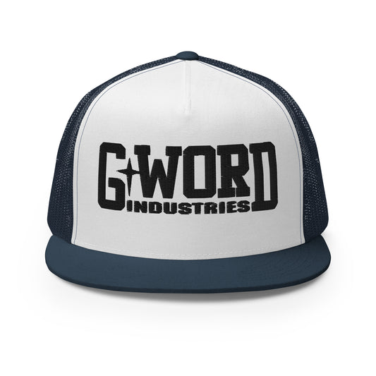 GWORD INDUSTRIES - THE LIVING TRUTH COLLECTION - Black on White on Teal Back - Open Back Trucker Cap