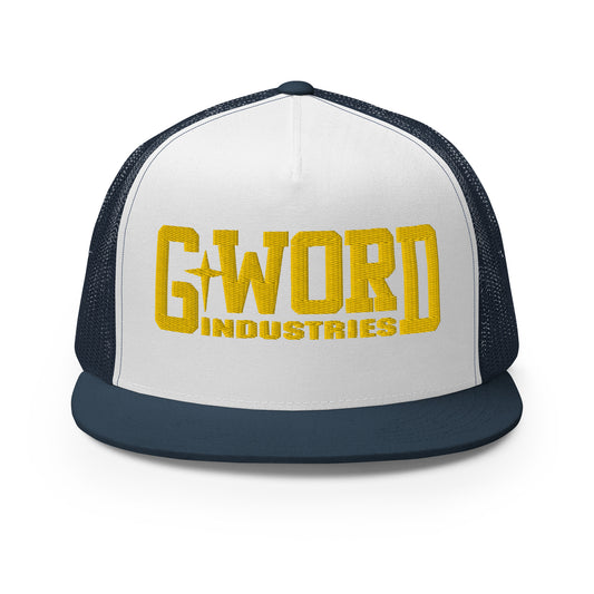 GWORD INDUSTRIES - THE LIVING TRUTH COLLECTION - Gold on White on Teal Back - Open Back Trucker Cap