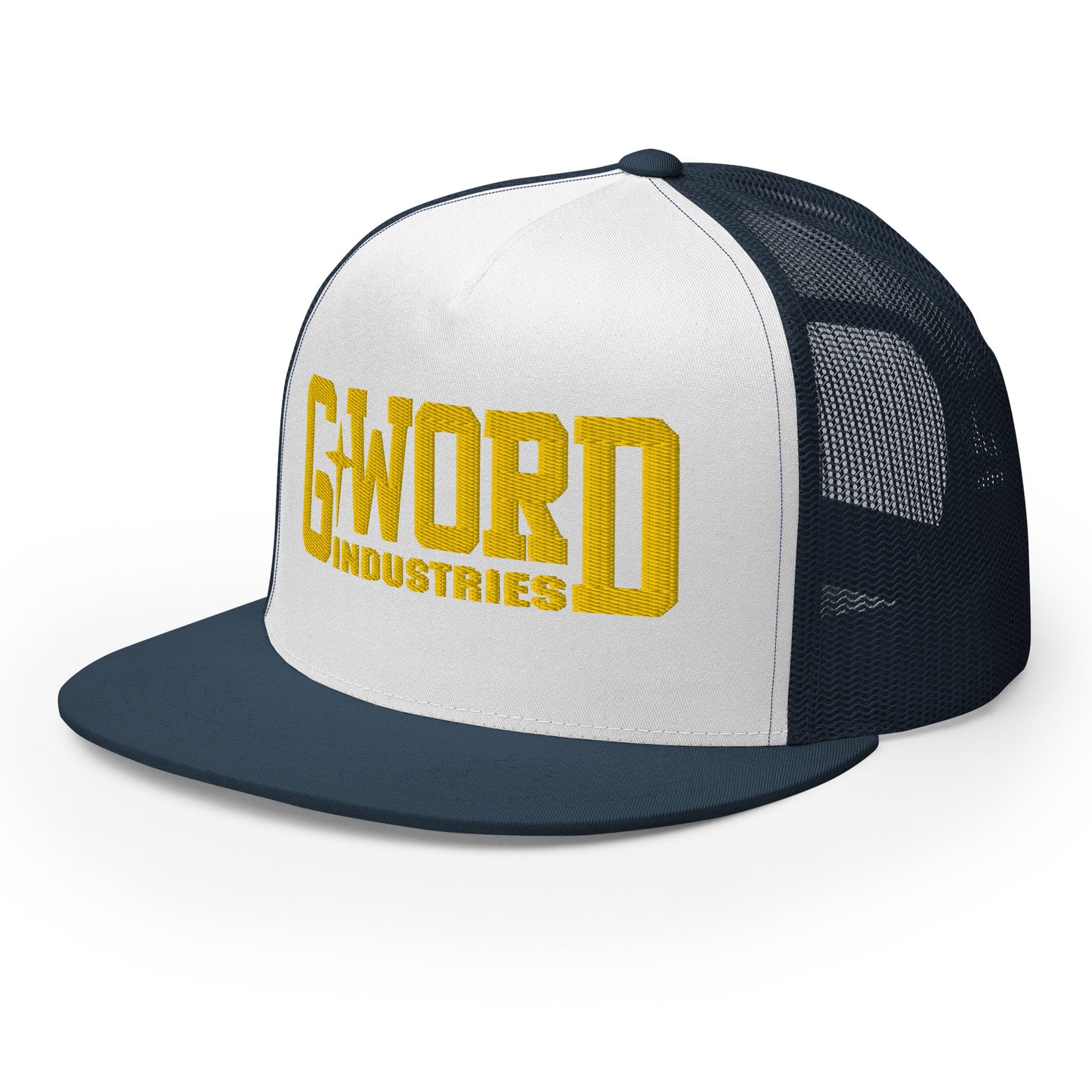 GWORD INDUSTRIES - THE LIVING TRUTH COLLECTION - Gold on White on Teal Back - Open Back Trucker Cap