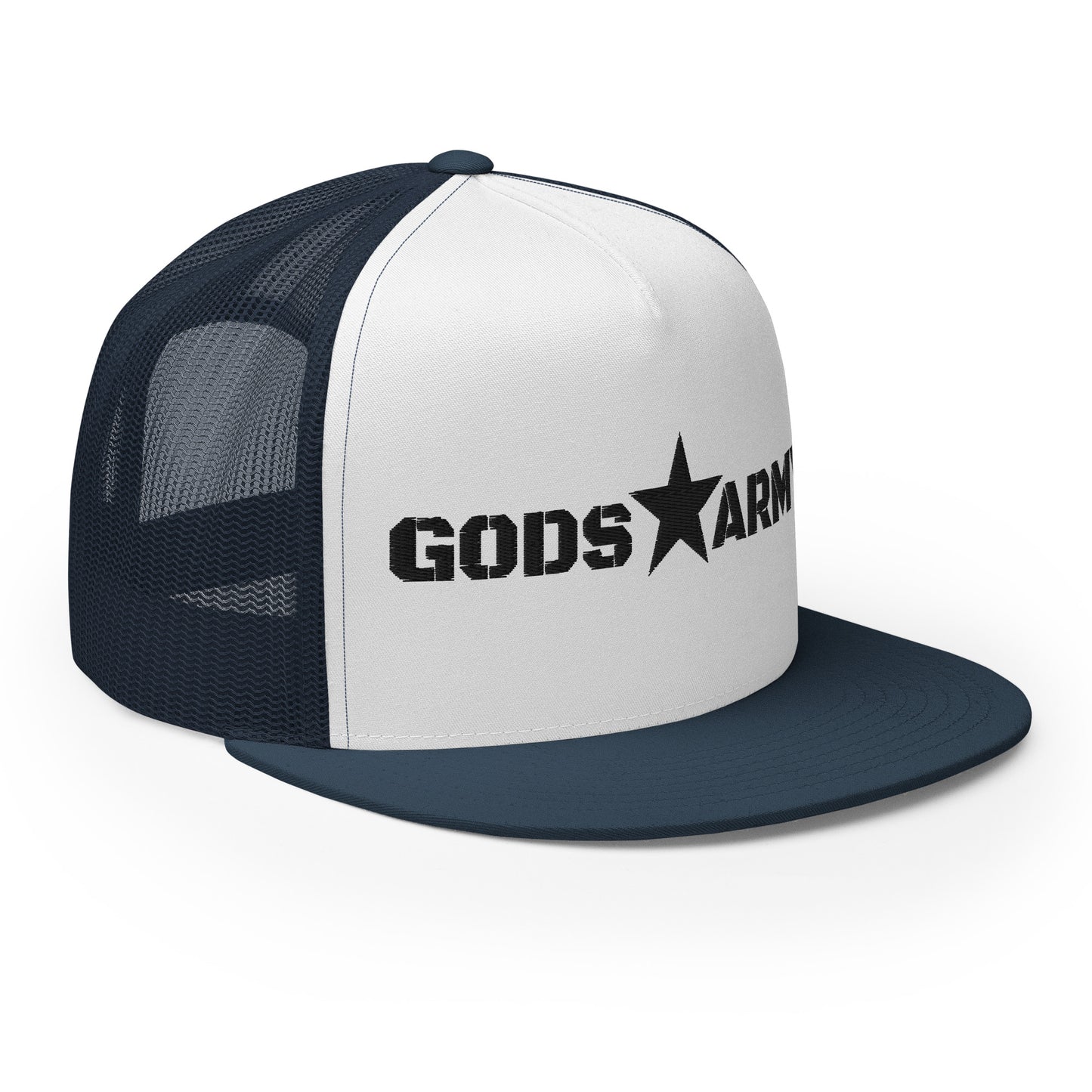 GODS ARMY - TRUE NORTH COLLECTION - Black on White on Teal Back - Open Back Trucker Cap