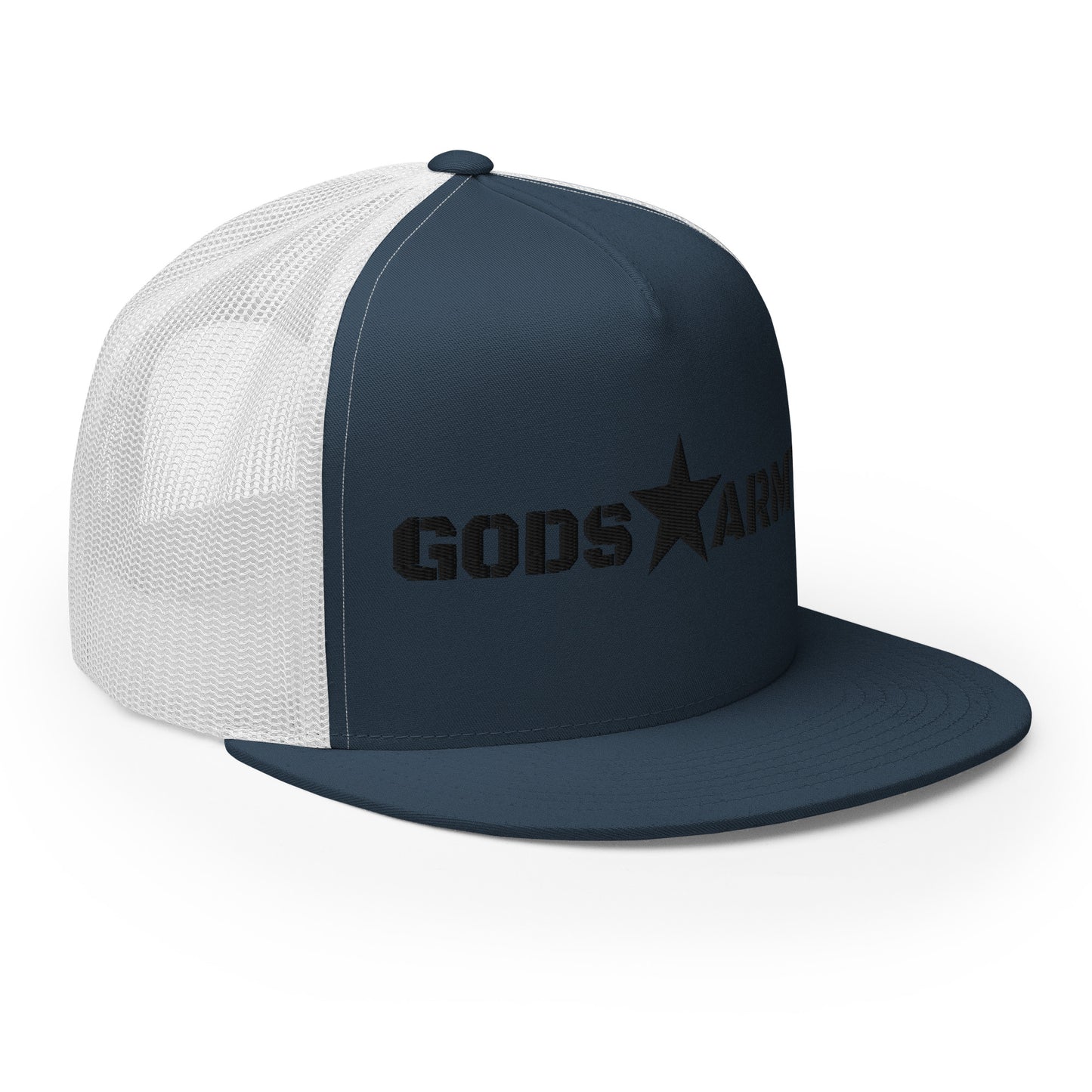 GODS ARMY - TRUE NORTH COLLECTION - Black on Teal on White Back - Open Back Trucker Cap