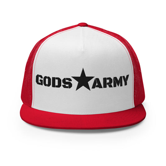GODS ARMY - TRUE NORTH COLLECTION - Red on White on Red Back - Open Back Trucker Cap