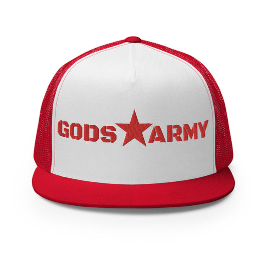 GODS ARMY - TRUE NORTH COLLECTION - Red on White on Red Back - Open Back Trucker Cap
