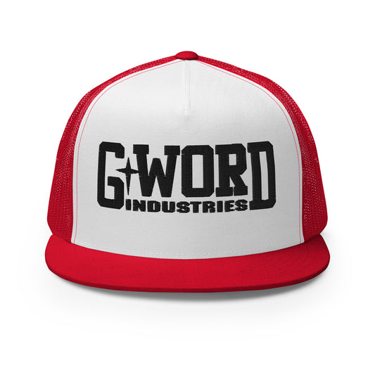 GWORD INDUSTRIES - THE LIVING TRUTH COLLECTION - Black on White on Red Back - Open Back Trucker Cap