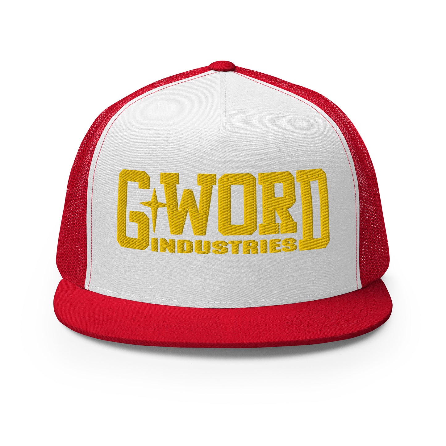 GWORD INDUSTRIES - THE LIVING TRUTH COLLECTION - Gold on White on Red Back - Open Back Trucker Cap