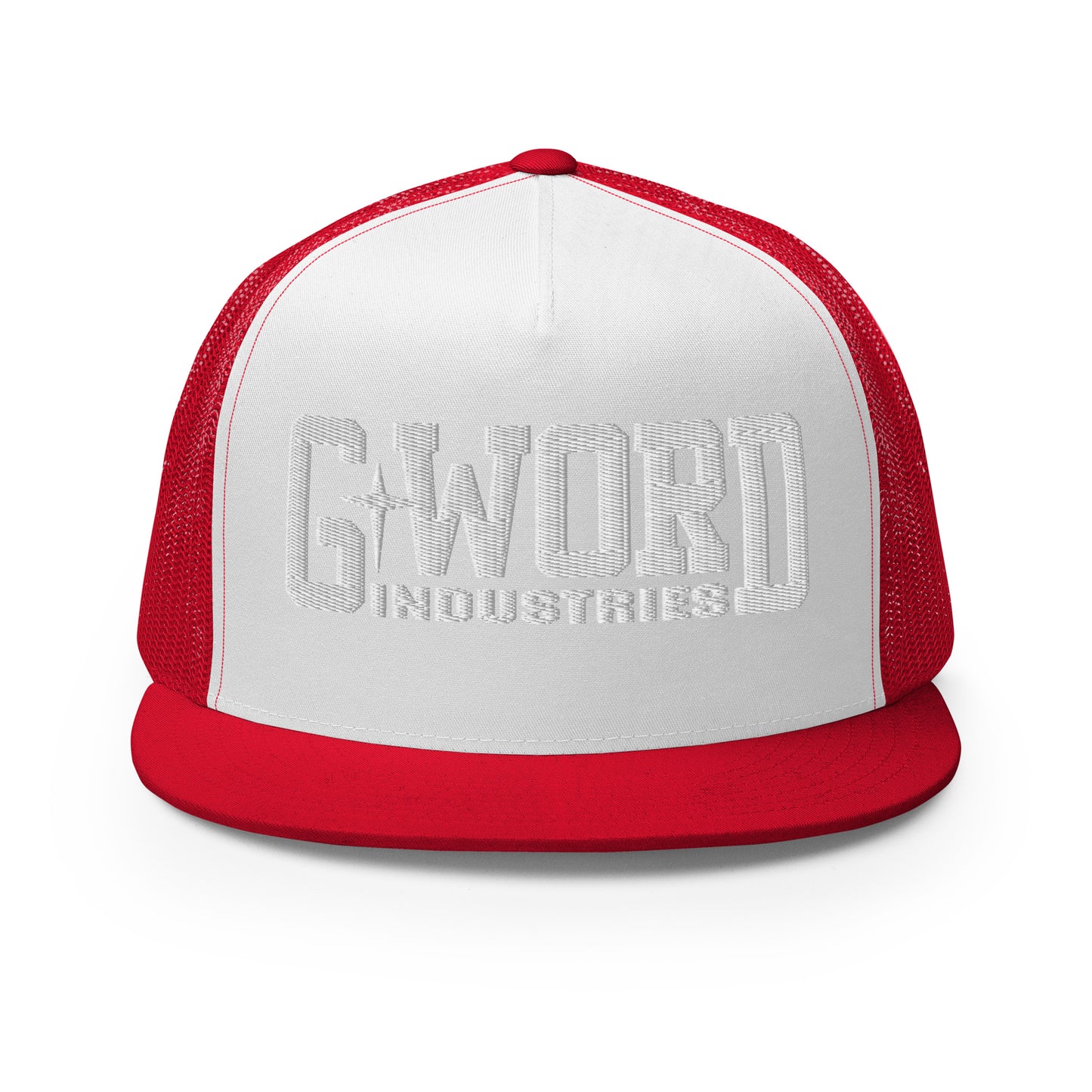 GWORD INDUSTRIES - THE LIVING TRUTH COLLECTION - White on White on Red Back - Open Back Trucker Cap