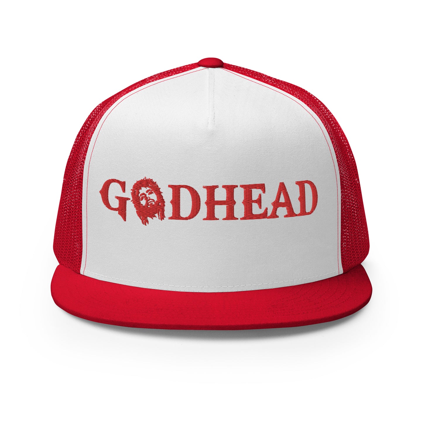 GODHEAD - CHRIST COLLECTION - BLOOD RED on WHITE on BLOOD RED Back - Open Back Trucker Cap