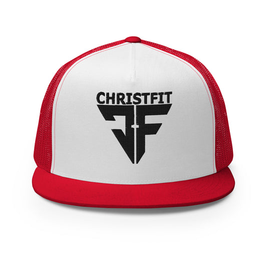 CHRISTFIT - ORIGINAL COLLECTION - BLACK on WHITE with RED BACK - Open Back Trucker Cap