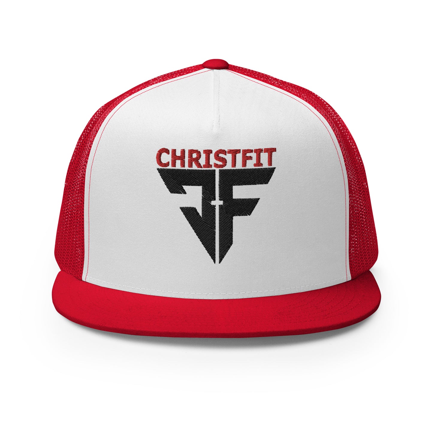 CHRISTFIT - ORIGINAL COLLECTION - RED/BLACK on WHITE with RED BACK - Open Back Trucker Cap