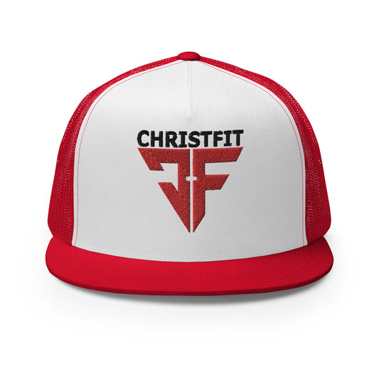 CHRISTFIT - ORIGINAL COLLECTION - BLACK?RED on WHITE with RED BACK - Open Back Trucker Cap