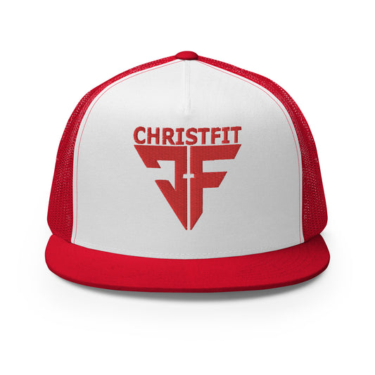 CHRISTFIT - ORIGINAL COLLECTION - RED on WHITE with RED BACK - Open Back Trucker Cap