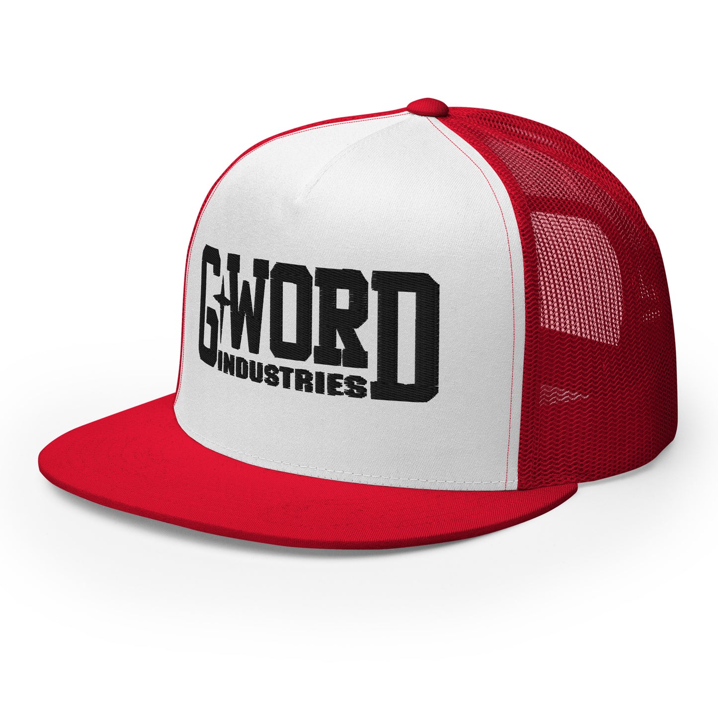 GWORD INDUSTRIES - THE LIVING TRUTH COLLECTION - Black on White on Red Back - Open Back Trucker Cap