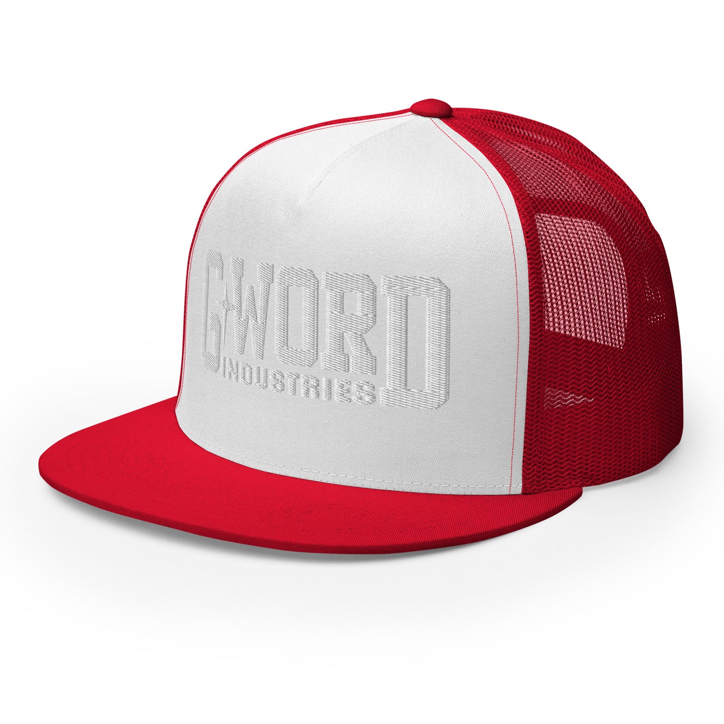 GWORD INDUSTRIES - THE LIVING TRUTH COLLECTION - White on White on Red Back - Open Back Trucker Cap